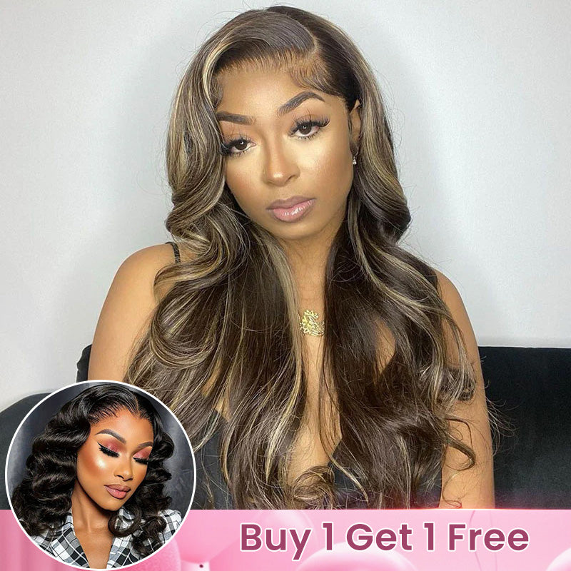 Bogo Sale | Balayage Color Body Wave 24inches+Natural Black Loose Wave Bob 14inches-6x5 Lace