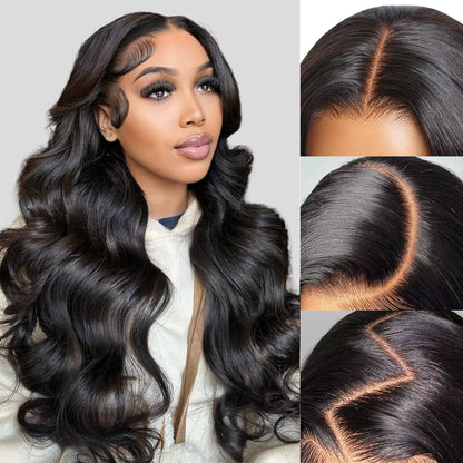 Body Wave Natural Black Easy-Wear 10x6 Parting Max Lace Frontal Human Hair Wigs