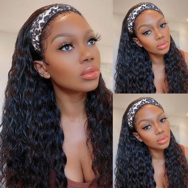 Water Wave Natural Black Wig Easy Wear Glueless Headband Human Hair Wig