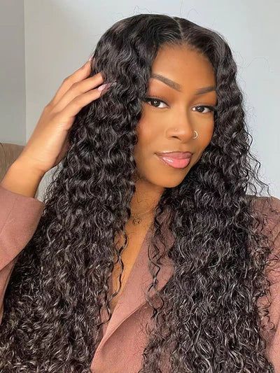 Deep Curly Natural Black 13x4 Frontal Lace Human Hair Wig