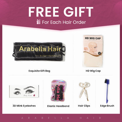 Arabella Free Gifts Package, Includes Random 4-5 Gifts : Wig Cap, 3D Mink Eyelashes, Elastic Headband, Clips,Edge Brush