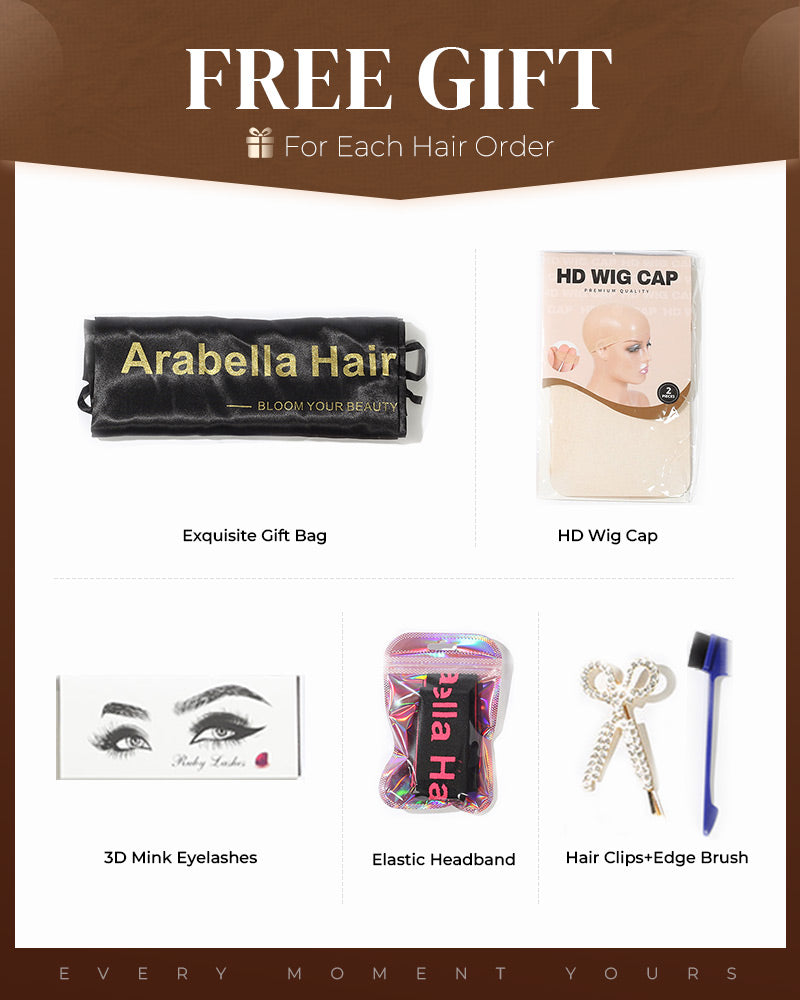 » Arabella Free Gifts Package, Includes Random 4-5 Gifts : Wig Cap, 3D Mink Eyelashes, Elastic Headband, Clips,Edge Brush (100% off)