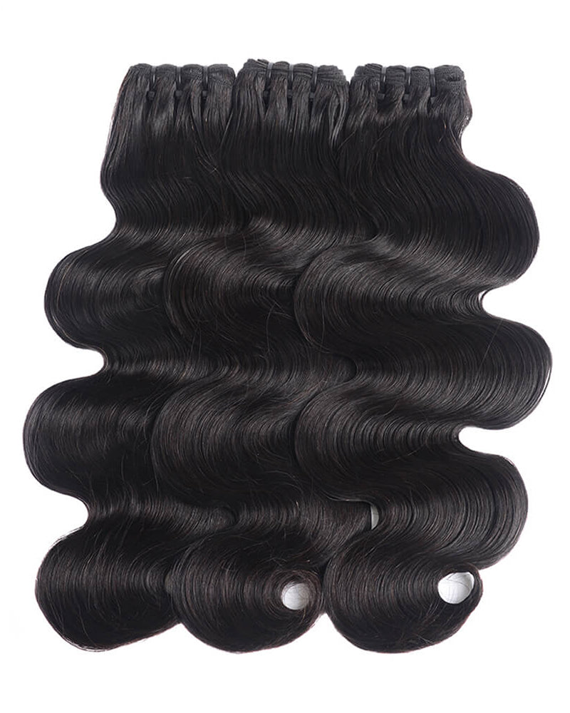 {15A 3Pcs} Double Drawn Full End Body Wave Unprocessed Hair Natural Black 3 Bundles/Pack