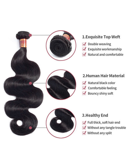 {12A 3Pcs+Closure} Body Wave 3 Bundles Hair With 4x4 Lace Closure 12A Human Hair Unprocessed Virgin Hair Weave