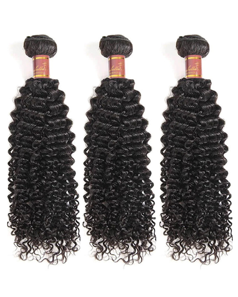 {12A 3Pcs} Jerry Curly 3 Bundles Human Hair Weft Natural Color Unprocessed Virgin Hair Weave