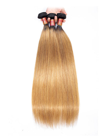 {12A 3Pcs} Ombre Color T1b/27 Virgin Straight 3 Bundles Human Virgin Hair Extensions