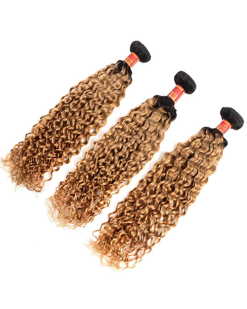 {12A 3Pcs} Ombre T1b/27 Water Wave 3 Bundles/Pack Human Virgin Hair Extensions