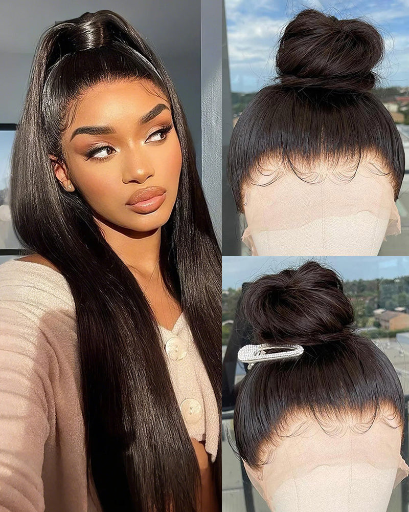 360 Lace Frontal Natural Black Long Straight Wig Free Part Ponytail Style Human Hair Wig -Arabella Hair