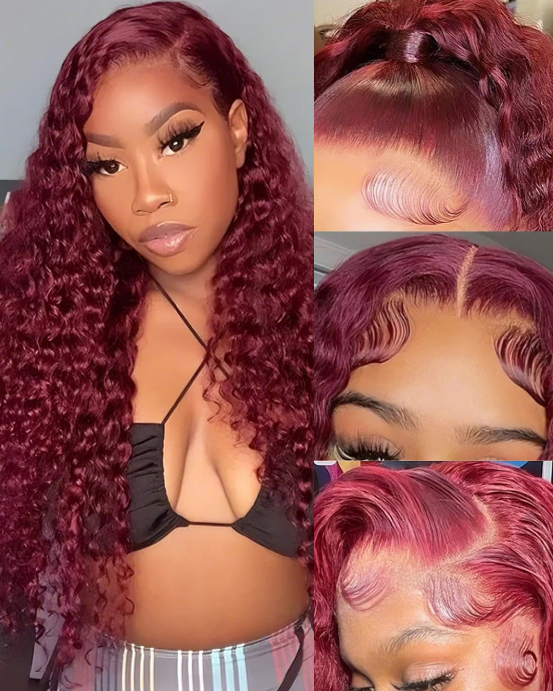 Burgundy Red Auburn Colored Jerry Curly 13x4 Lace Front Human Hair Wigs