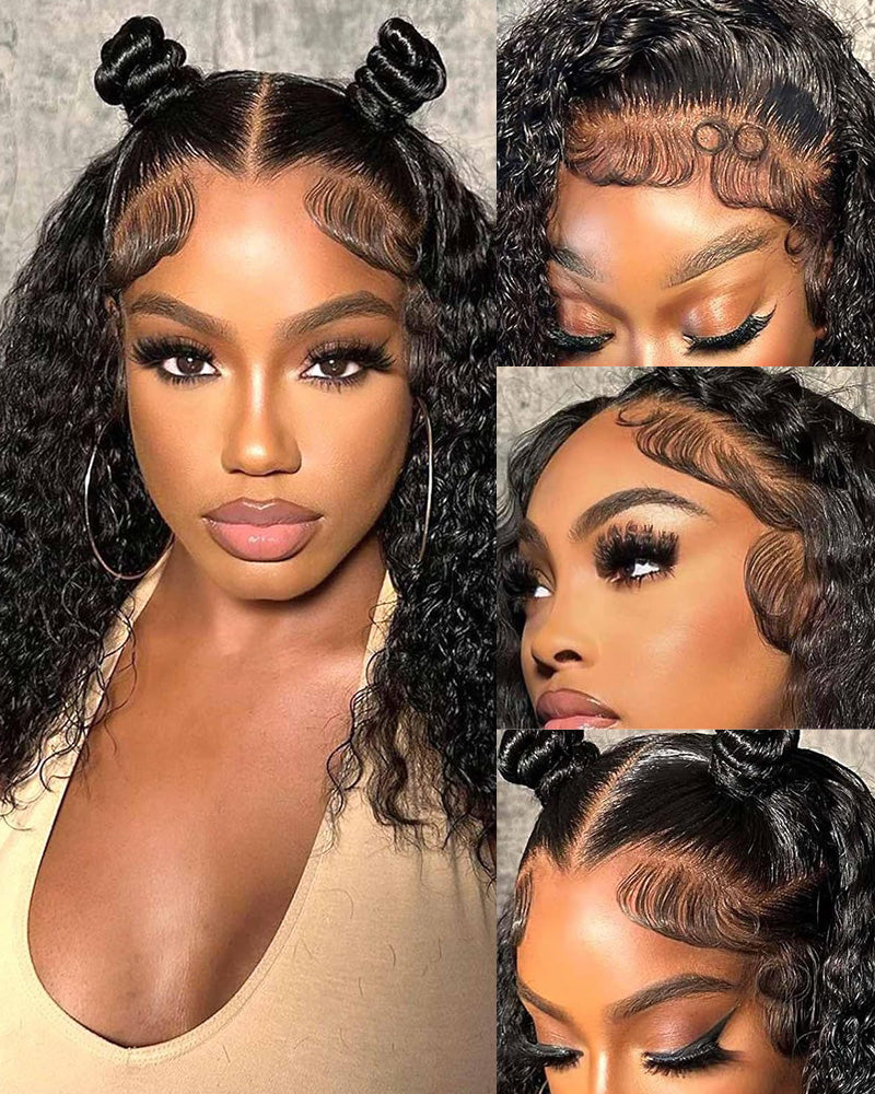 Water Wave Natural Black Short Bob 13x4 Lace Front Human Hair Wig