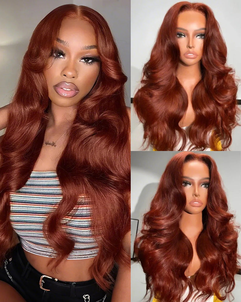 Reddish Auburn Brown Color Body Wave 13x4/6x5 Pre-cut Lace Front Human Hair Wig