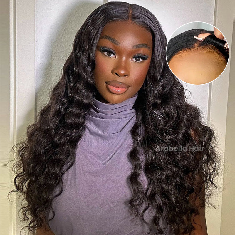 Loose Wave Natural Black 360 Lace Frontal Human Hair Wig Free Part