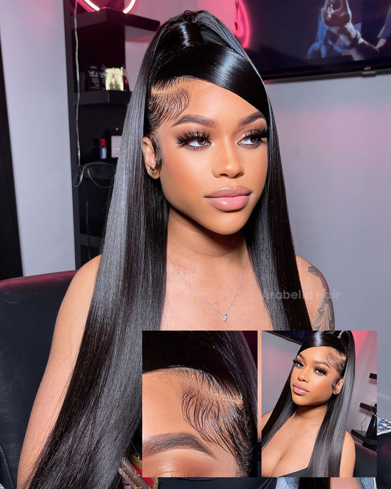 Silky Straight Natural Black 13x4/6x5 Pre-Cut Lace Front Human Hair Wig