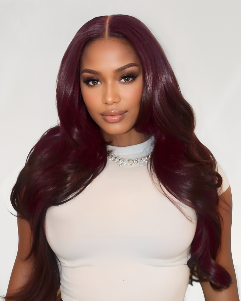 Sugar Plum Color Body Wave 13x4/6x5 Pre-Cut Lace Front Glueless Human Hair Wig