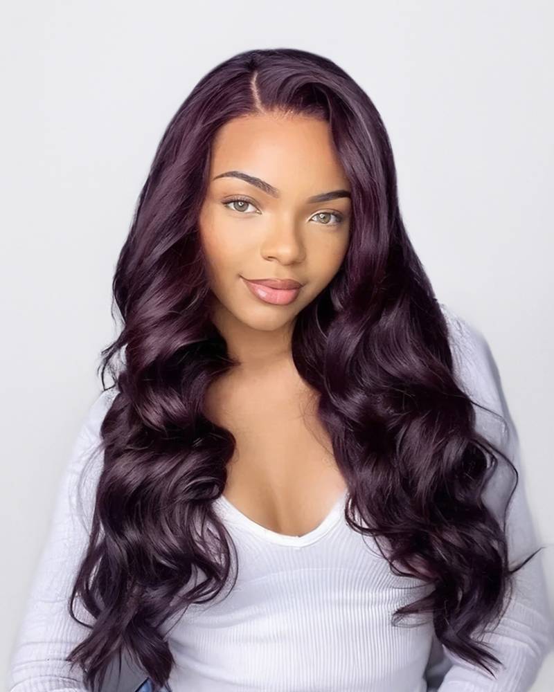 Dark Purple Plum Color Body Wave 13x4/5x6 Lace Frontal Human Hair Wigs