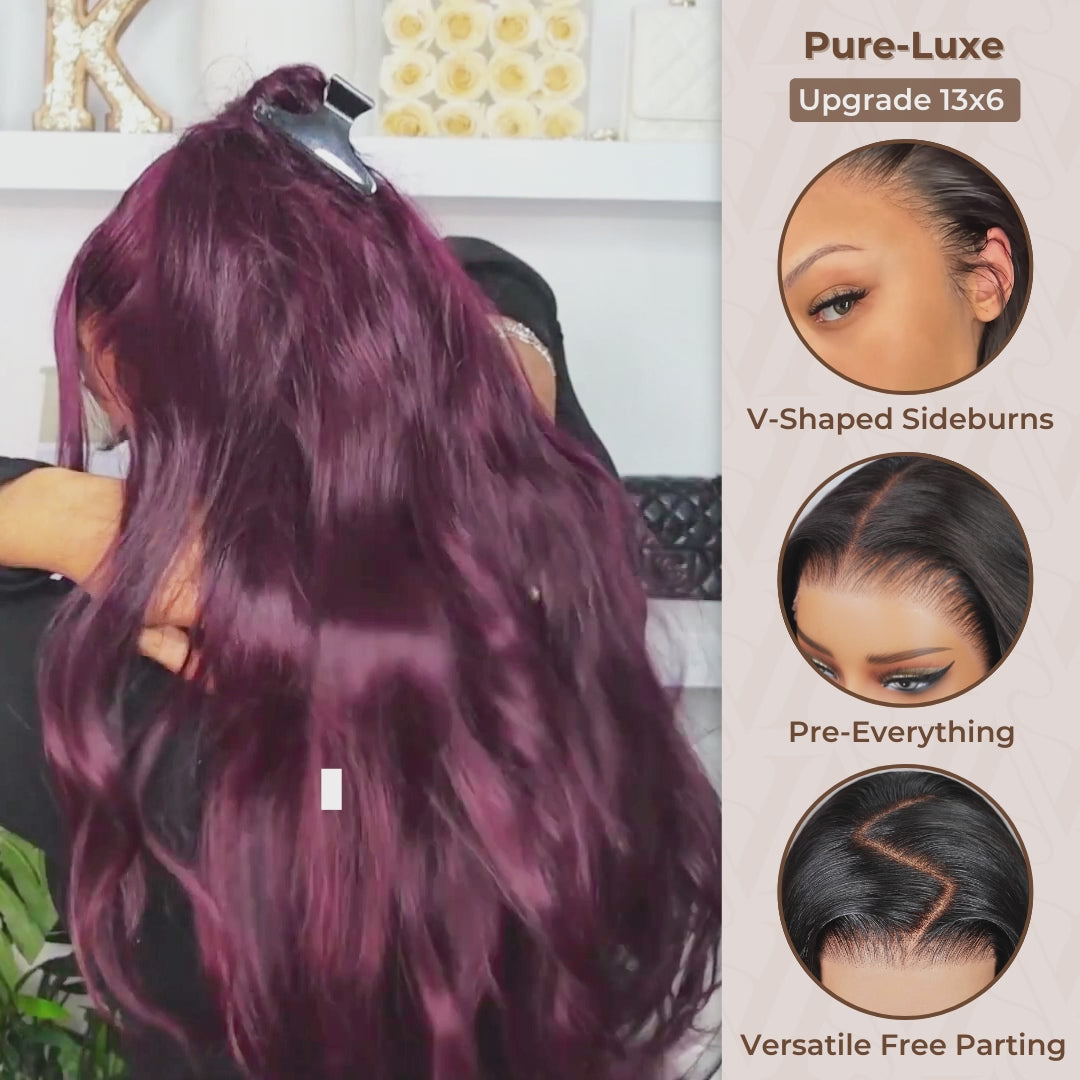 Pure-Luxe™ Plum Colored Easy Wear Glueless 13x6 Ultra-Dense Human Hair Wig Pre-Cut Lace