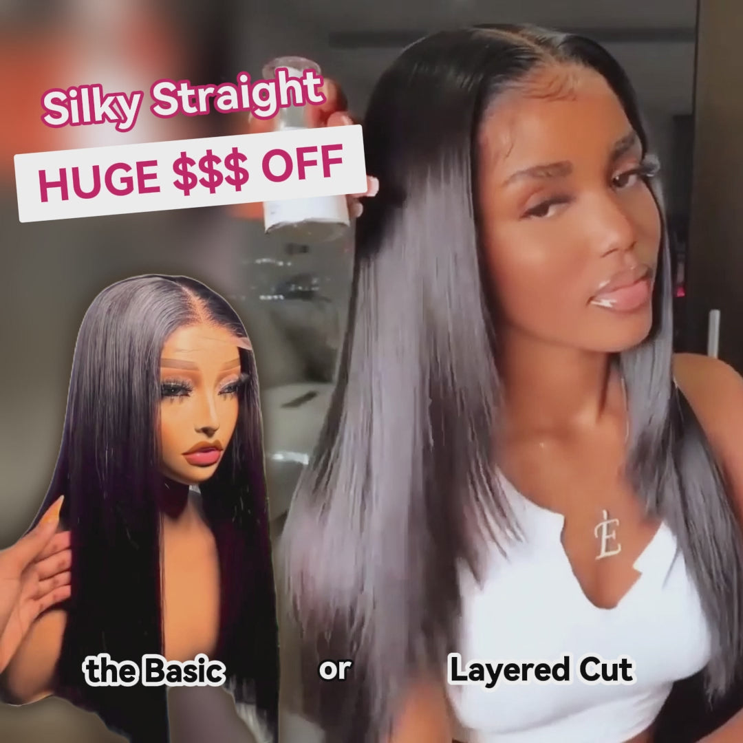 Natural Black Silky Straight Wigs 6x6 Lace Glueless Human Hair Wigs Middle Part