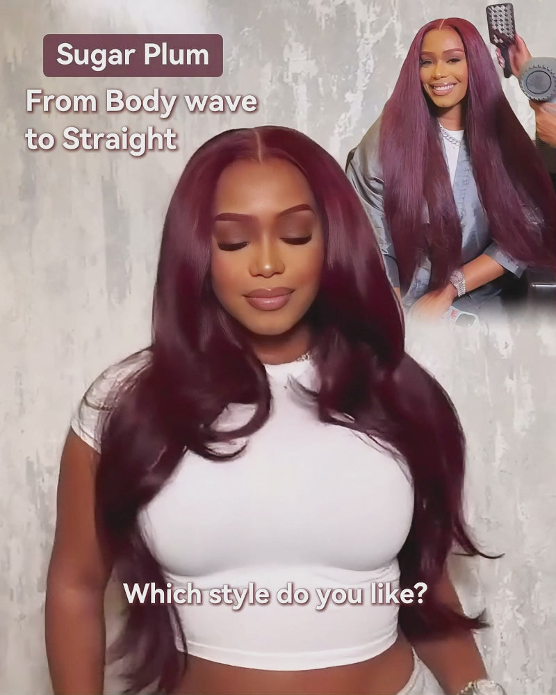 Sugar Plum Color Body Wave 13x4/6x5 Pre-Cut Lace Front Glueless Human Hair Wig