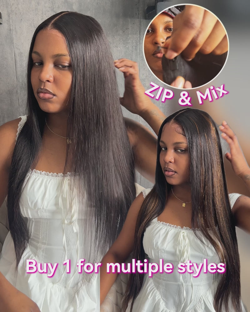 [VIP EXCLUSIVE] ZIP&amp;Mix-All Wigs | Straight Natural Black Glueless 6x5 Pre-Cut Lace Wig With Optional Replaceable Tops