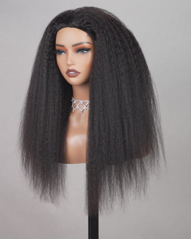 3 In 1 Half Wig | Yaki Straight Natural Black Easy-Wear No Glue Needed Upgrade With Drawstring Cap Human Hair Wigs