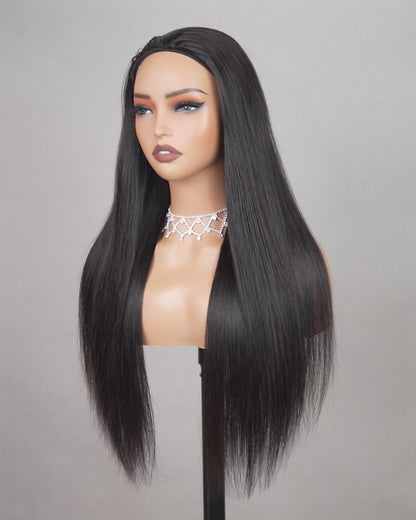 3 In 1 Half Wig Silky Straight Half Wig Or Up-Do Drawstring Cap Beginner-Friendly Human Hair Wigs