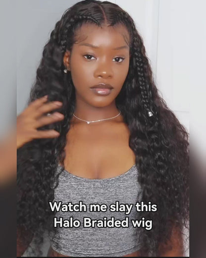 Halo Braided Water Wave Natural Black 13x4 Lace Front Human Hair Wig