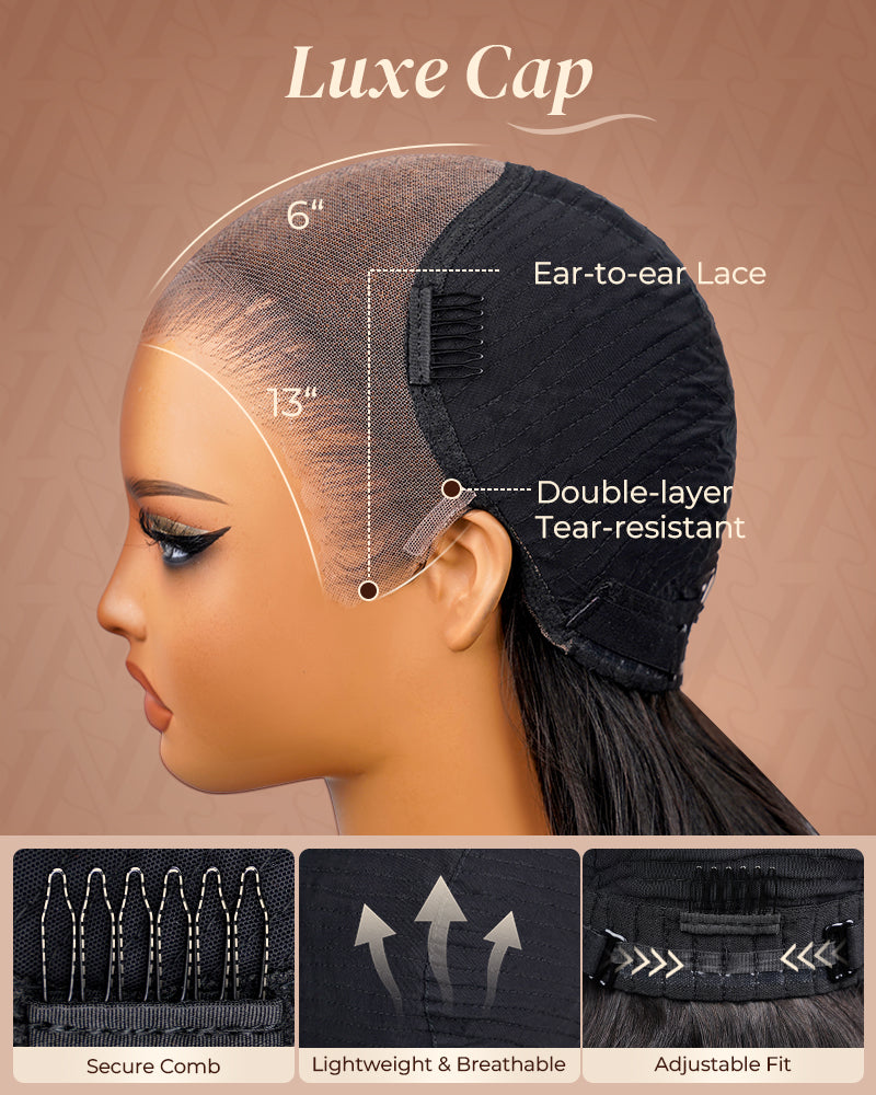 Pure-Luxe|Natural Black Glueless Pre-Cut Lace Ultra-Dense Human Hair Wig V-Shaped Sideburns