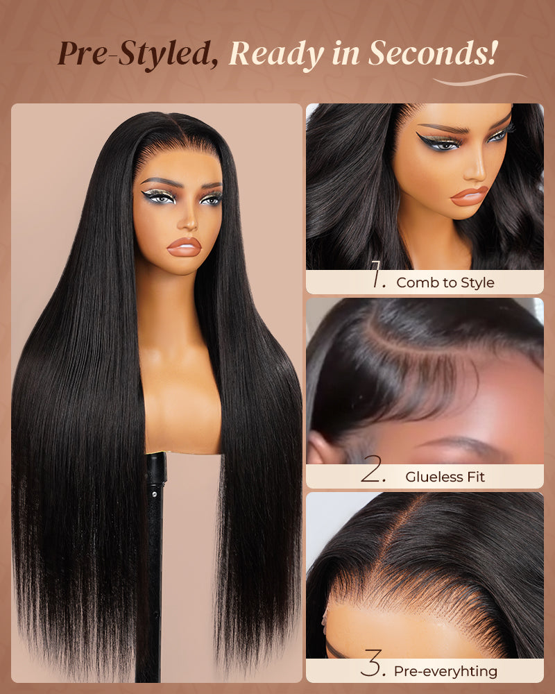 Pure-Luxe™ Silky Straight Natural Black Easy Wear Glueless 13x6 Ultra-Dense Human Hair Wig Pre-Cut Lace