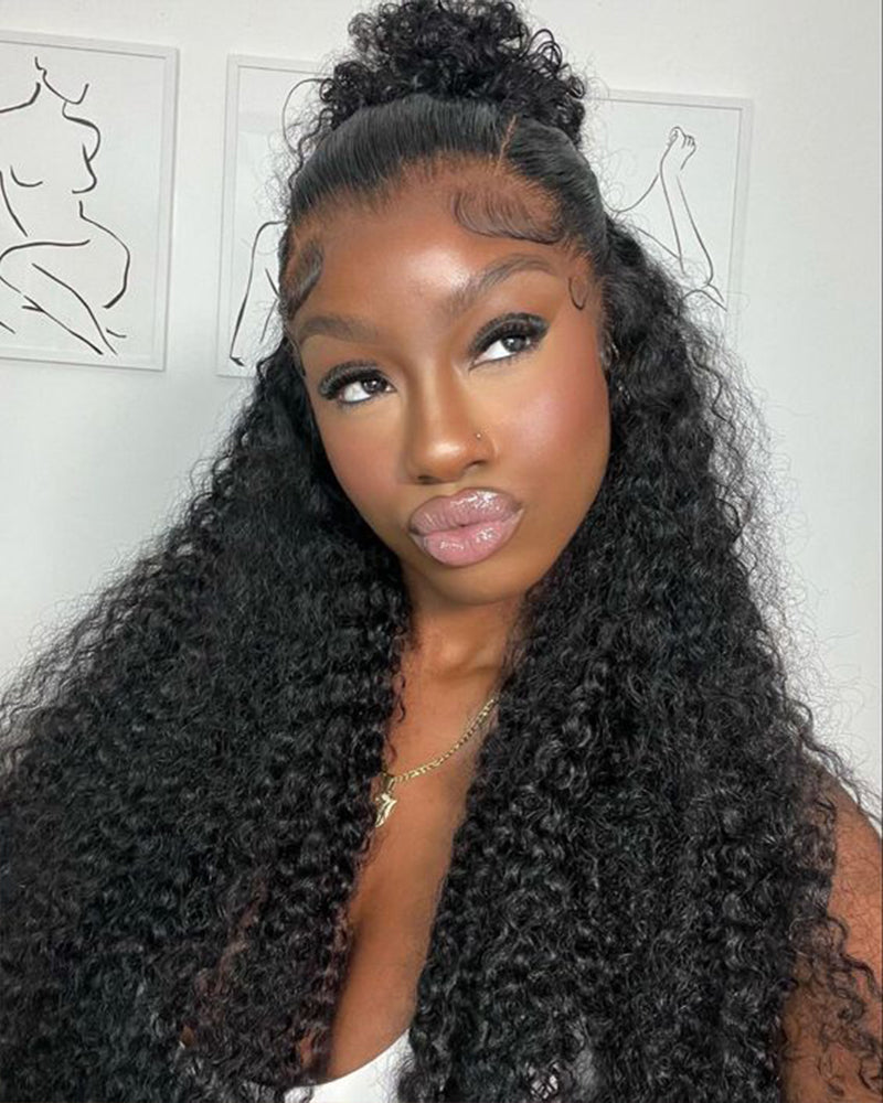 3 In 1 Half Wig|Special Jerry Curl Natural Black With Drawstring Cap No Glue Needed Human Hair Wigs