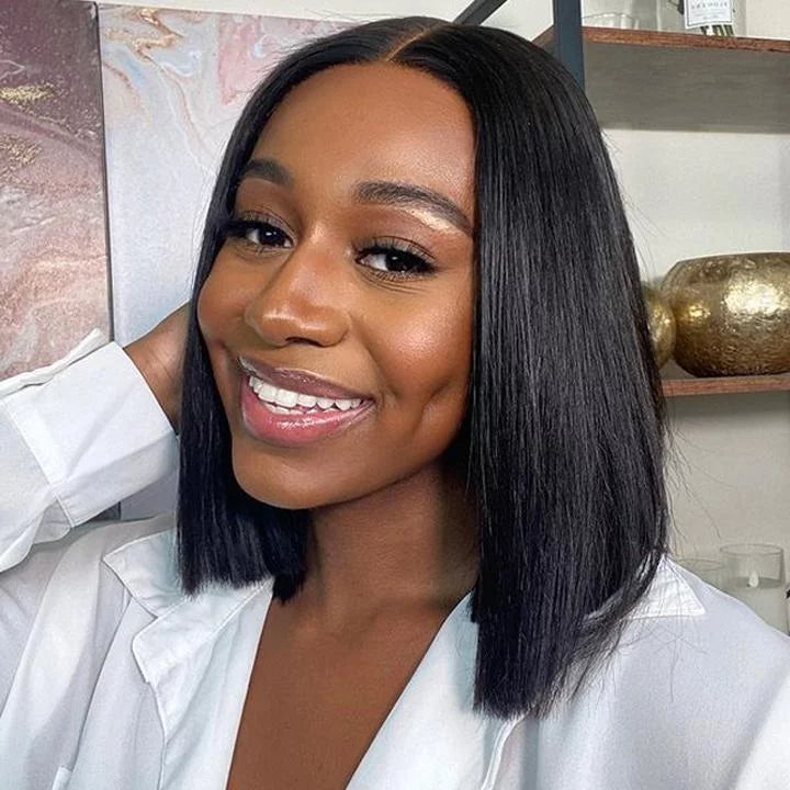 [Clearance Sale] 4x4 Lace Straight Bob Wig Natural Black Human Hair Wigs