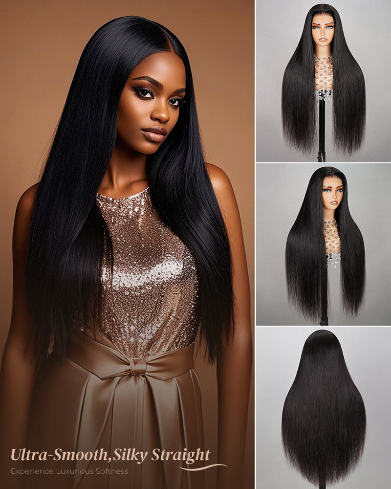 Silky Straight Natural Black 13x4/6x5 Pre-Cut Lace Front Human Hair Wig