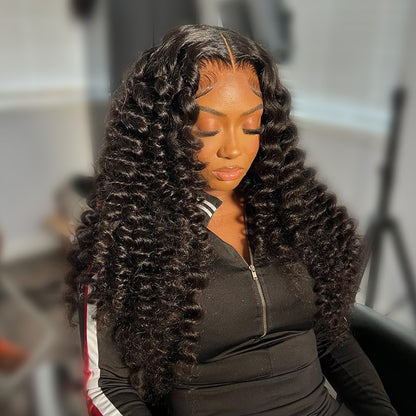 Wand Curls Natural Black Glueless 13x4/6x5 Pre-cut Lace Front Human Hair Wigs