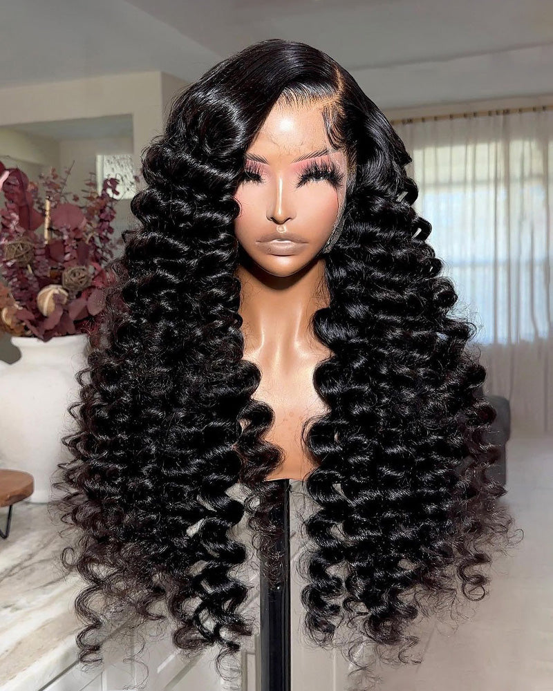 Wand Curls Natural Black Glueless 13x4/6x5 Pre-cut Lace Front Human Hair Wigs