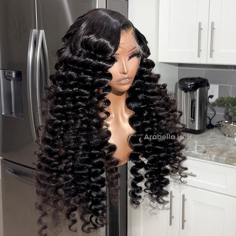 Wand Curls Natural Black Glueless 13x4/6x5 Pre-cut Lace Front Human Hair Wigs