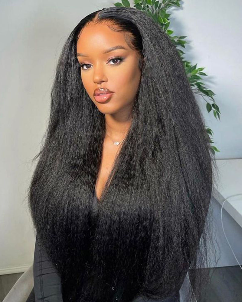 3 In 1 Half Wig | Yaki Straight Natural Black Easy-Wear No Glue Needed Upgrade With Drawstring Cap Human Hair Wigs