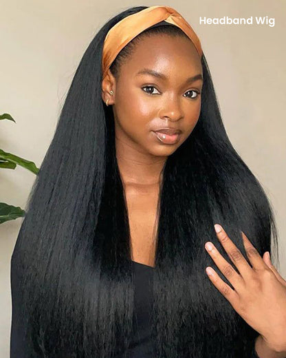 3 In 1 Half Wig | Yaki Straight Natural Black Easy-Wear No Glue Needed Upgrade With Drawstring Cap Human Hair Wigs