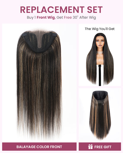 ZIP &amp; Mix-All Wigs | Balayage Color 6-Inch Deep Lace Straight/Body Wave Replaceable Front Wigs With Free 30 Inch After Wigs