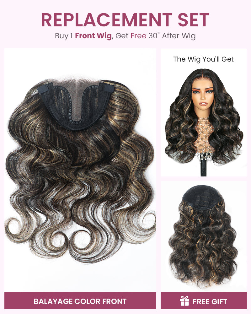 ZIP &amp; Mix-All Wigs | Balayage Color 6-Inch Deep Lace Straight/Body Wave Replaceable Front Wigs With Free 30 Inch After Wigs