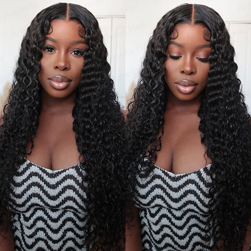 Flash Sale:Glueless 4x4 Deep Wave Lace Wig Natural Black - Luxurious Curly Human Hair Wigs