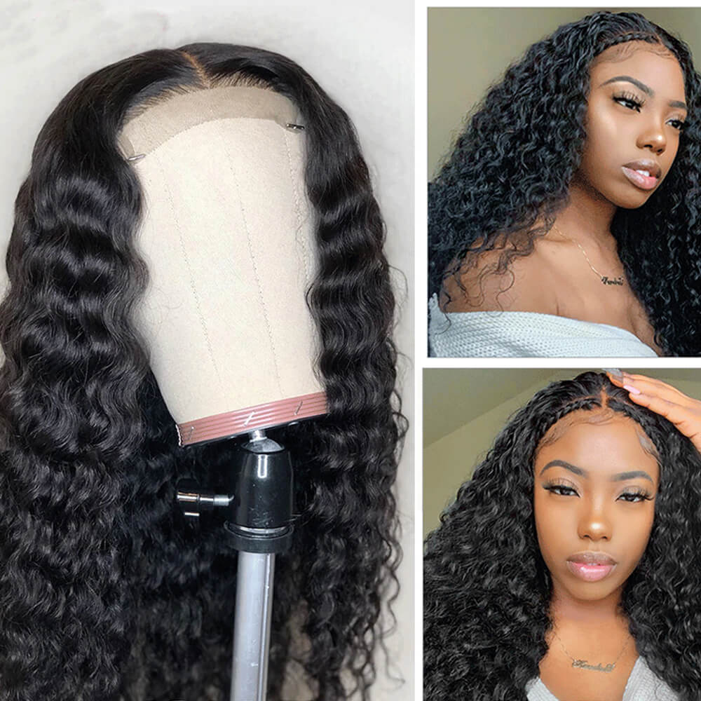 Deep Wave 13*6 Inch Lace Frontal Wig  Natural Black 210% Density Free Part Human Hair - arabellahair.com