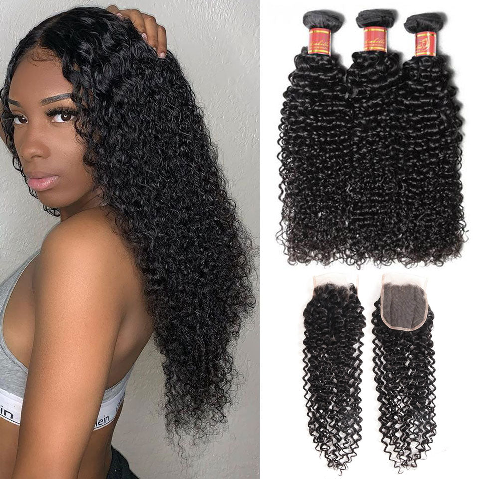 {12A 3Pcs+Closure} Brazilian Jerry Curly 3 Bundles Hair Weft With 4x4 ...