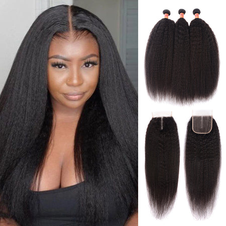 {12A 3Pcs+Closure} Brazilian Yaki Hair Weft 3 Bundles With 4x4 Lace ...