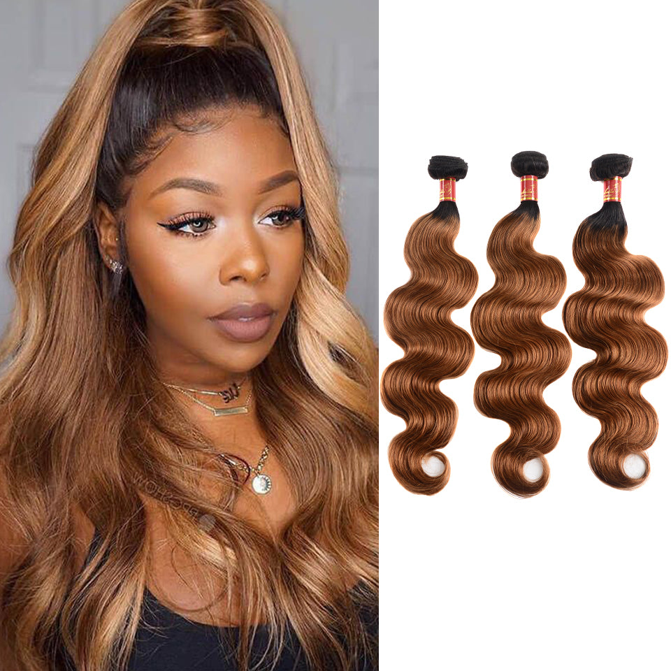 {12A 3Pcs} T1b/30 Body Wave 3 Bundles/pack Virgin Ombre Human Hair