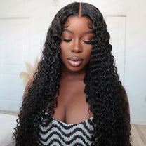 Glueless Deep Wave 4x4 Lace Wig Curly Natural Black Human Hair Wigs ...