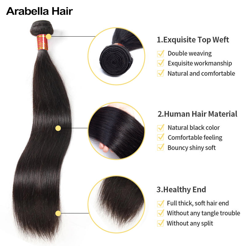 {12A 3Pcs+Closure} Brazilian Straight 3 Bundles Hair With 4x4 Lace ...