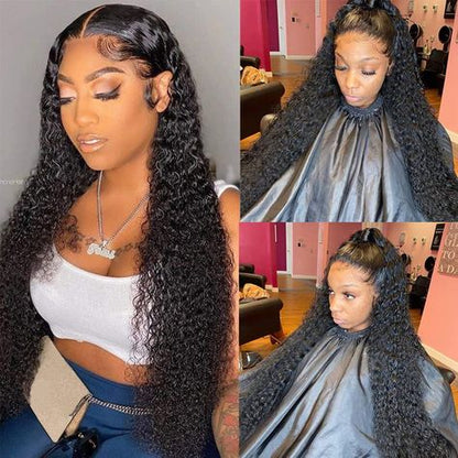 Deep Wave 13*6 Inch Lace Frontal Wig  Natural Black 210% Density Free Part Human Hair - arabellahair.com